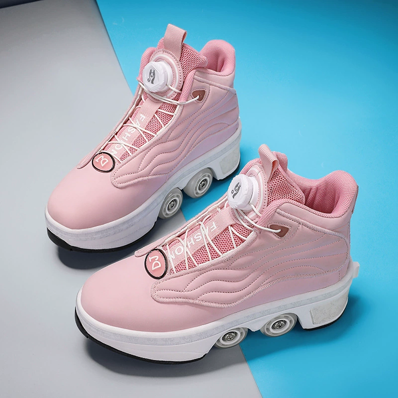 Transformable four‑wheel roller shoes, breathable mesh, unisex, sizes 33–43