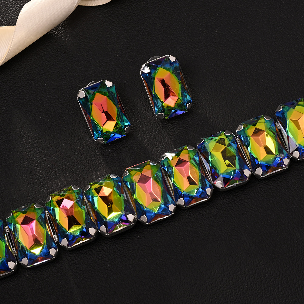 Cross-Border moda rhinestone collar traje europeo y americano personalidad exagerada collar cuadrado pendientes accesorios conjunto de joyas