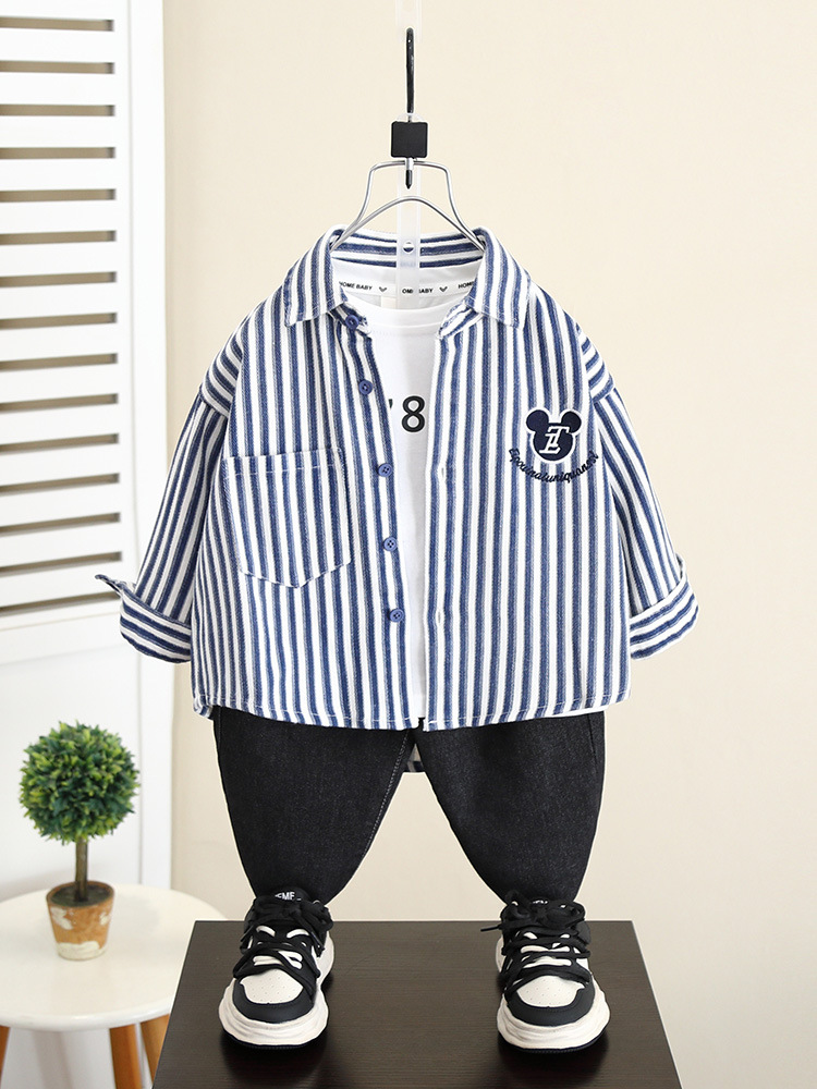 5841 Camisa a rayas de estilo occidental para niños 2024 nueva ropa de otoño para niños chaqueta de moda para niños primavera y otoño casual manga larga