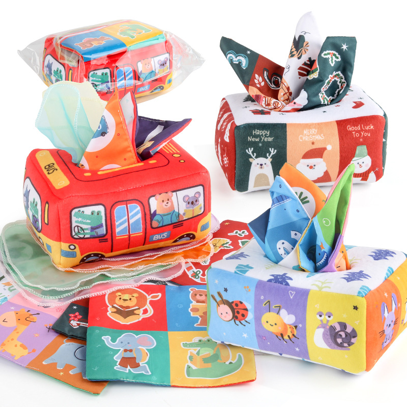 Manufacturers supply simulation tissue Cloth book toy baby Puzzle Early education animal Tear is not bad Tissue box Paper ring