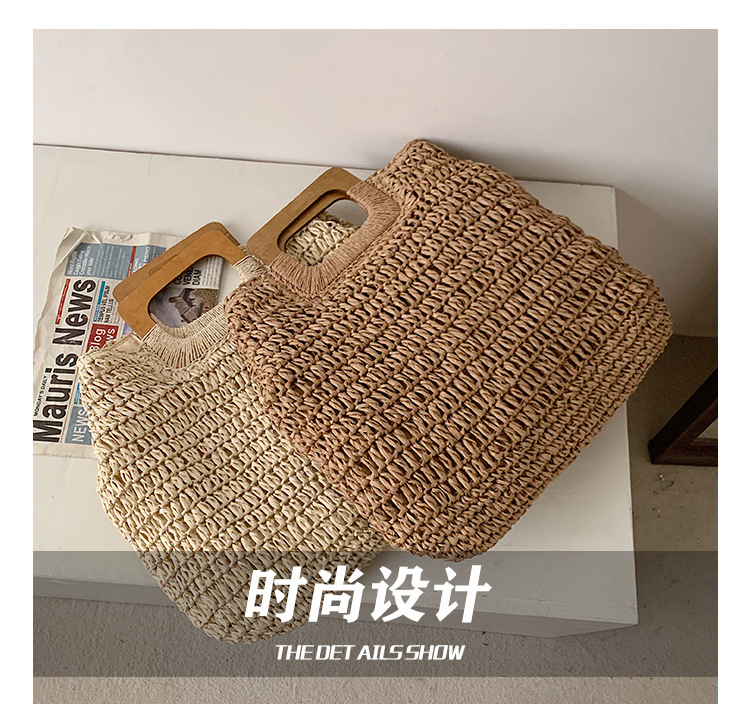 567g Weight Zipper Closure Type Top Handle Strap Type Straw Bag Bags Type Holiday Occasion Straw Material Solid Color Pattern All Seasons Season Women's Gender Vacation Style Oval Shape Khaki, Beige Color Large Size Large Straw Straw Bag Shoulder Bags 19