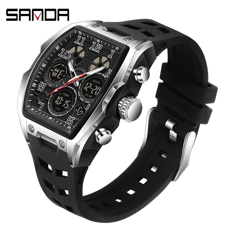 Sanda reloj electrónico reloj deportivo multifuncional en forma de barril de vino reloj despertador de fiesta estudiantil reloj impermeable 6235
