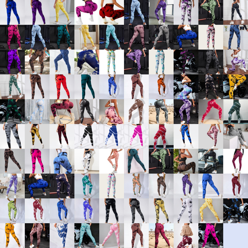 100 colores precio al por mayor tie-dye pantalones de yoga sin costuras cintura alta melocotón cadera pantalones deportivos para correr leggings