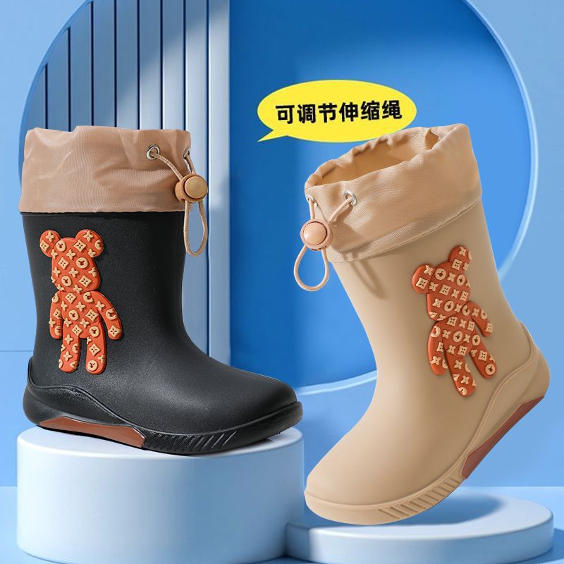 Cartoon Bear Japanese Style Kidsren's Rain Boots Boys and Girls Baby Rain Boots Women's Rubber Shoes Non-Slip Outer Wear Boys' Water Shoes