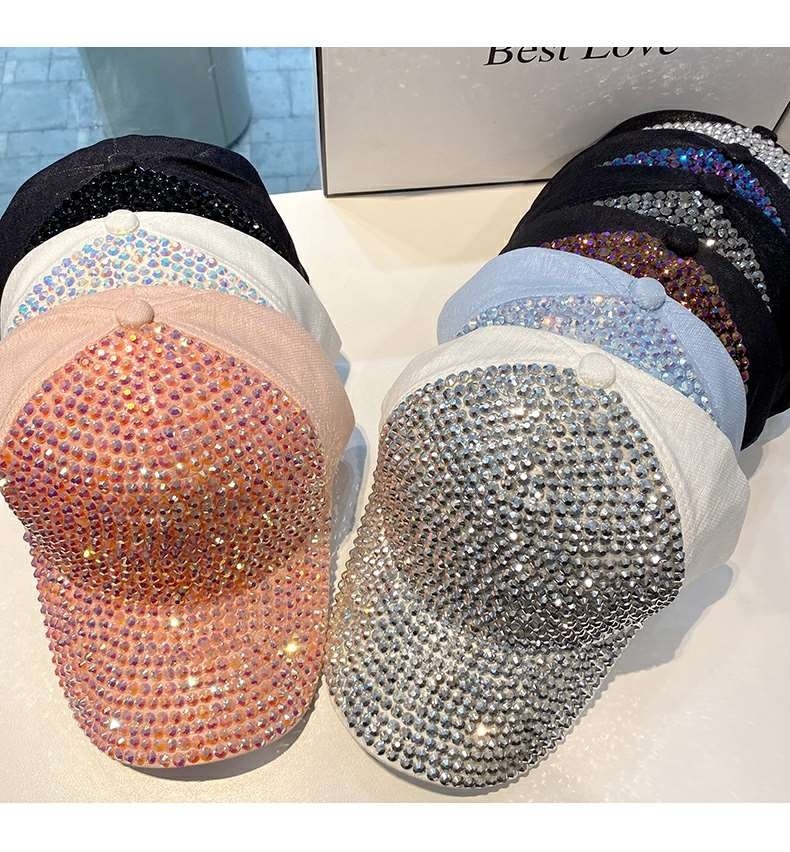 Streetwear Style Curved Eaves Rim Women's Streetwear Solid Color Rhinestone Curved Eaves Baseball Cap
