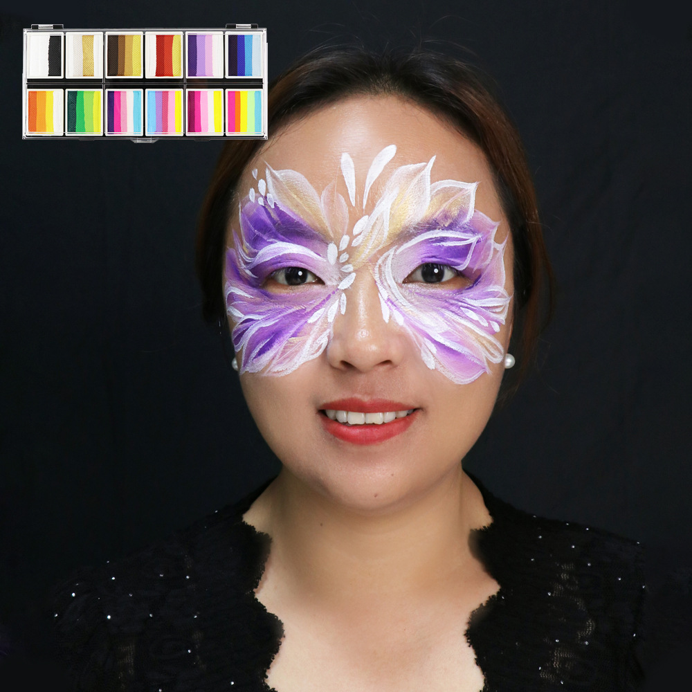 Nuevo conjunto transfronterizo de 12 conjuntos de pintura acuosa para niños, crema de pintura facial para festivales, maquillaje de escenario