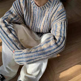 cleanfit男生高级感毛衣秋冬韩系风格穿搭复古撞色圆领休闲针织衫