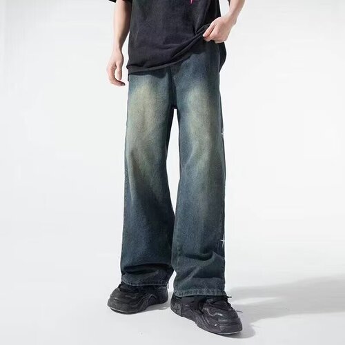 Stylish Niche Men's Jeans 2025 Spring and Autumn Season American Street High Fashion Retro Distressed Wide Leg Long Pants
