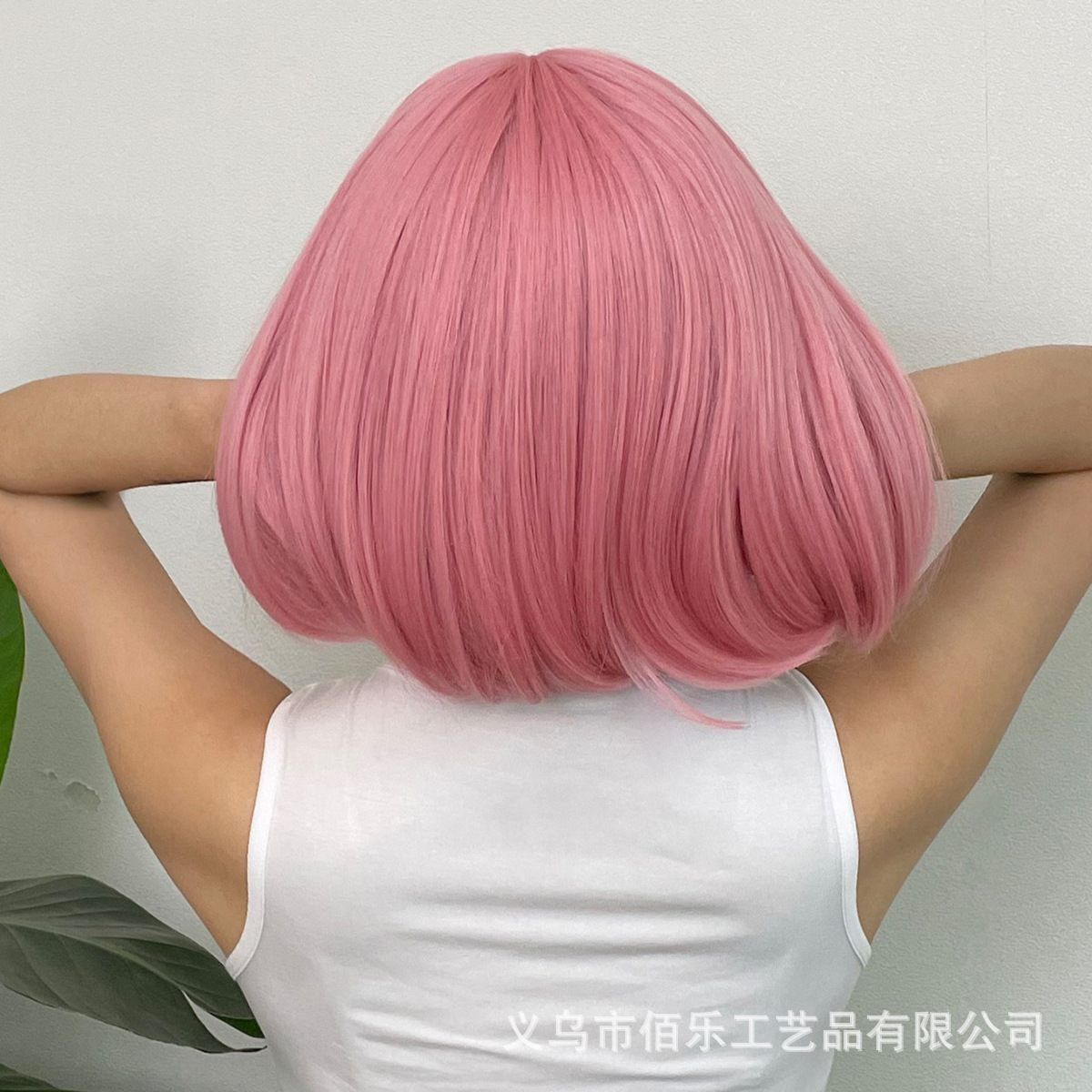 Sweet wind wig pink neat bangs short straight hair fashion high temperature silk manufacturers wholesale spot cosplay