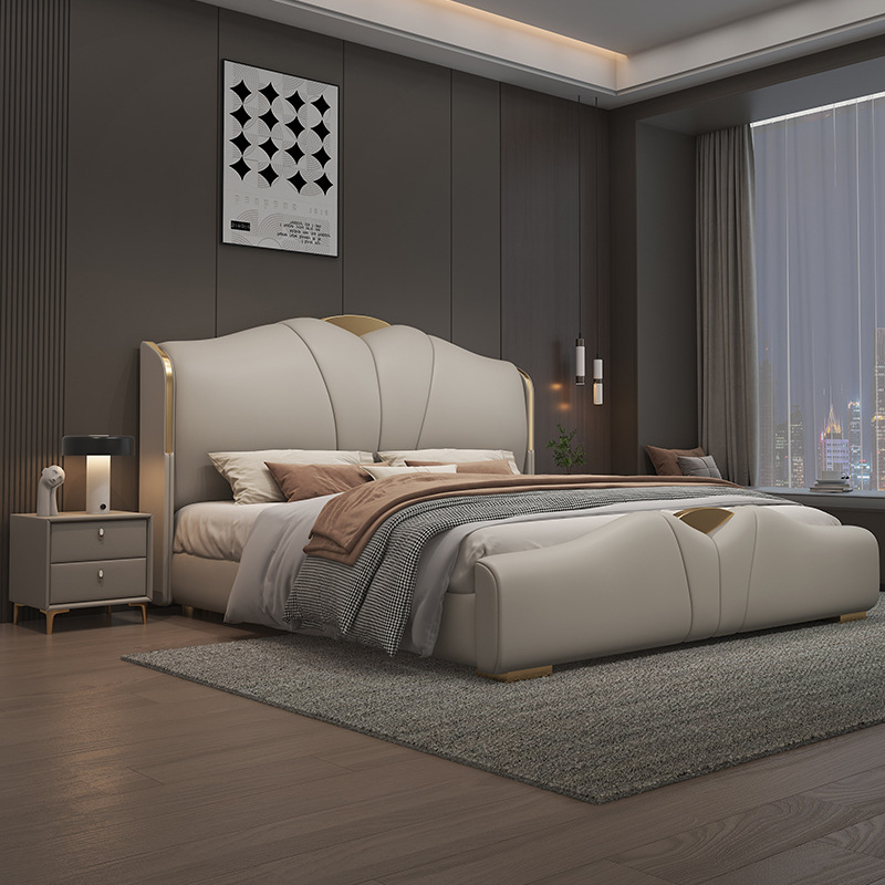 Leather Bed Modern Minimalist Master Bedroom with Drawers 1.8m Double Bed Multi-Functional Storage Wedding Bed Soft Leather Bed
