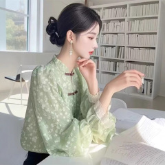 新中国風気質盤ボタン砕花長袖シャツ女装2025春新作カジュアルきれい日焼け止め上着
