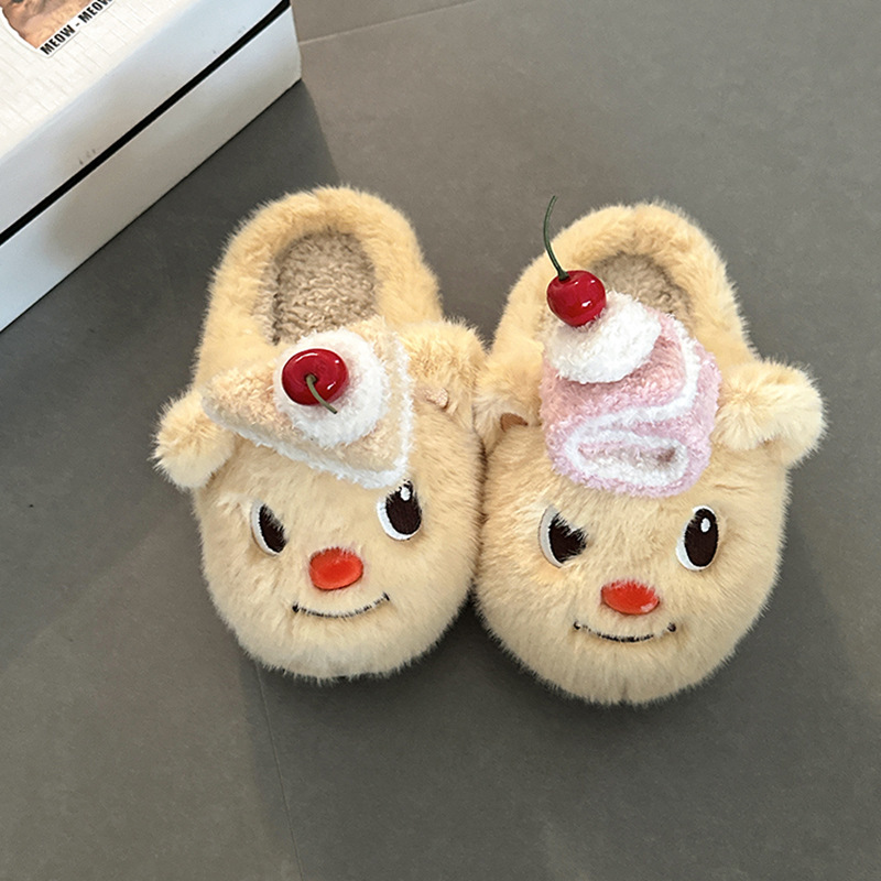 甜点黄油小熊厚底毛毛拖鞋秋冬时尚防滑增高棉鞋可爱卡通女生拖鞋|undefined