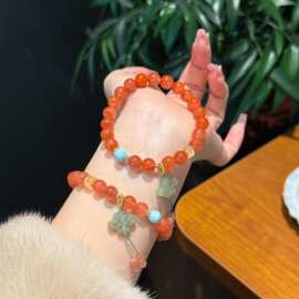 批发新款南红玛瑙搭配和田玉中国结单圈女款高级感手链手串供货