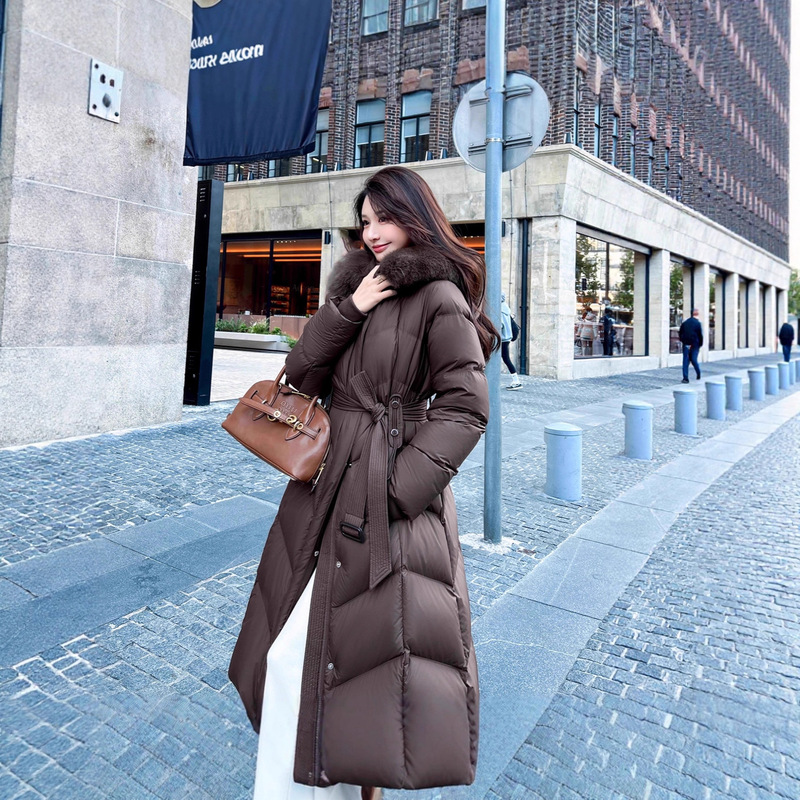 Fox Fur Collar down Jacket for Women, Long Style, 2025 Winter New Fashion, Loose Fit, Over-The-Knee, Thickened, Slimming Coat, Cold-Proof