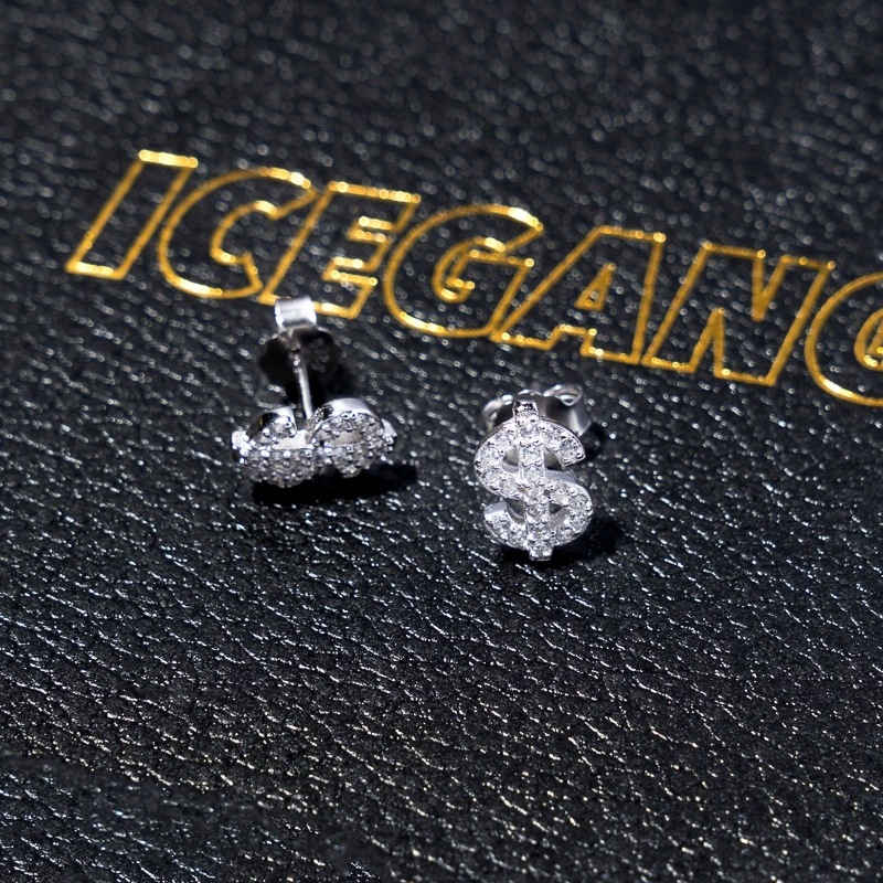 Dollar Sign Earrings For Men With High End Zircon Hip Hop Style_voghion.com