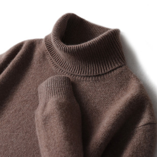 100 Pure Wool Autumn and Winter Men's High Neck Thickened Loose Pullover Solid Color All-match Cashmere Sweater Knitted Base Shirt