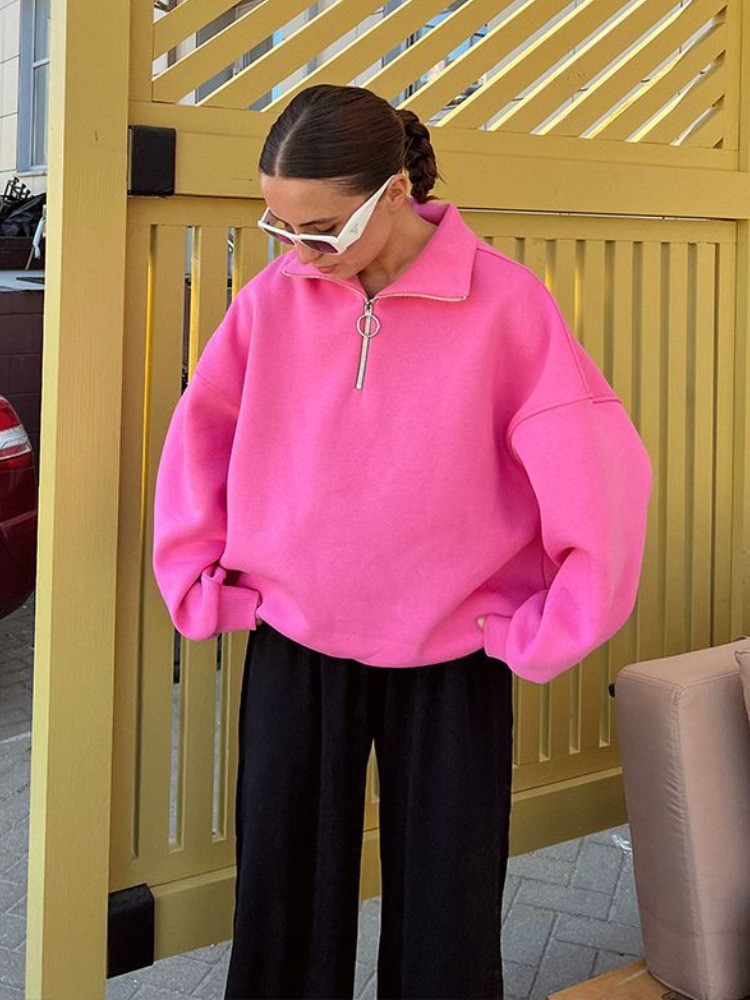 demi-season fashionable trend solid color sweatshirt with zipper