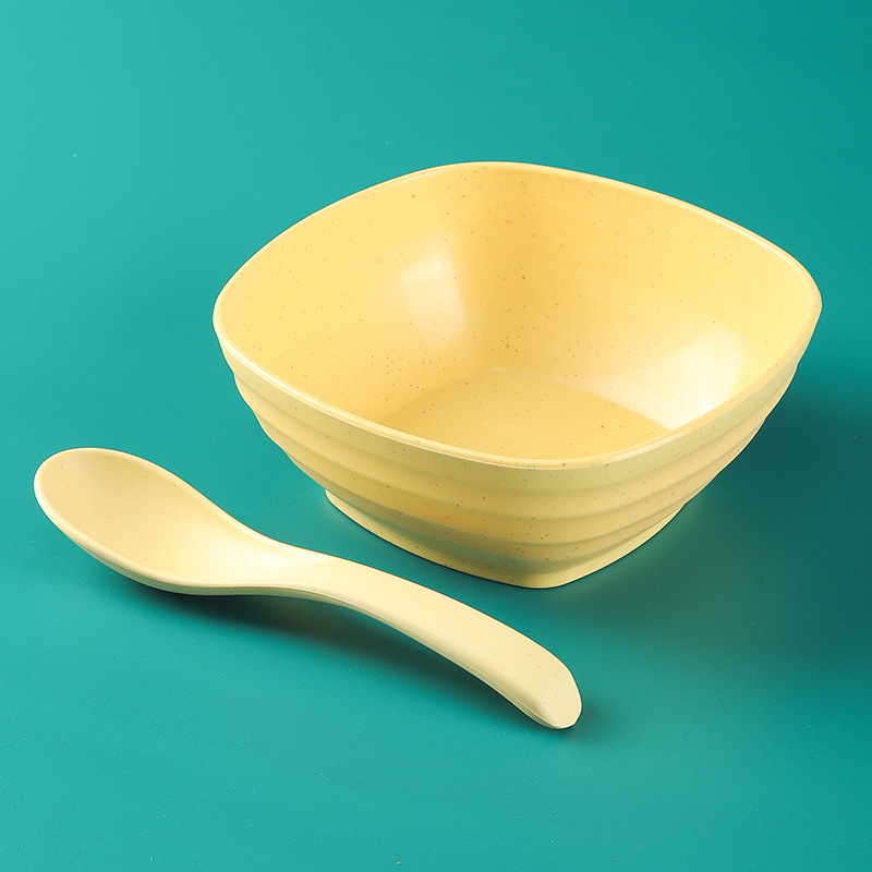 Tazón cuadrado de 5.5 pulgadas, juego de 4, tazón cuadrado para sopa de 500 ml color trigo, tazón para niños, irrompible, tazón para comer en el hogar, tazón para agua con azúcar