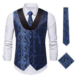 Men's Paisley Pattern Suit Vest for Cross-Border Trade, European and American Fashion, Banquet Host Sleeveless Jacket