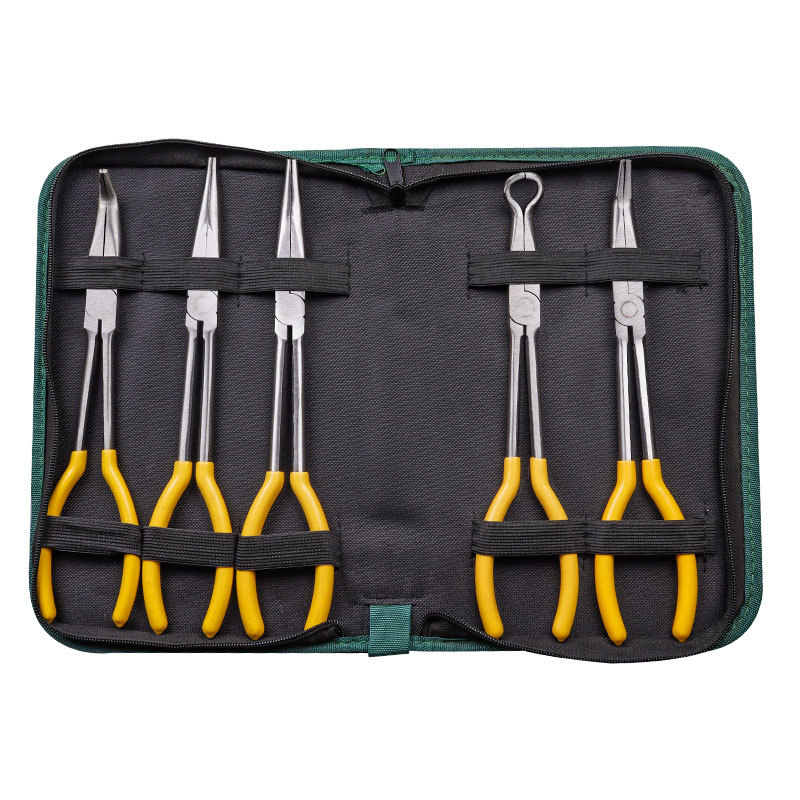 Ventas de fabricantes de 11 pulgadas de mango alargado 280mm punta de pinza de boca curva, pinza de boca larga