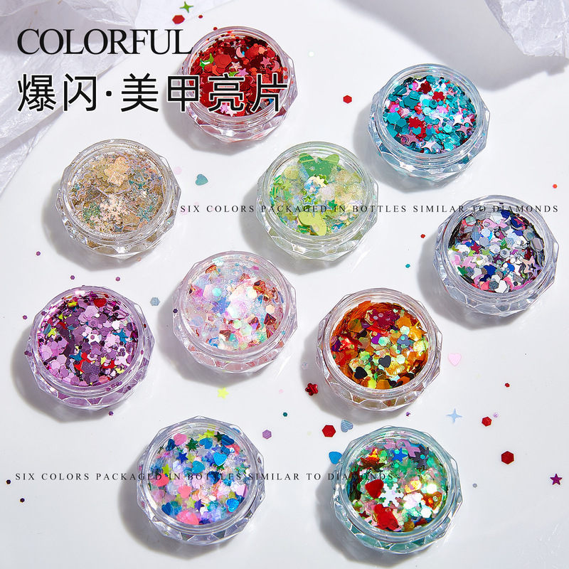 Net red with flash nail wear armor high flash ultra-thin glitter powder PET drop glue flow hemp handmade material jewelry