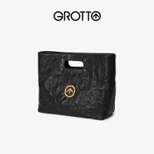GROTTO个乐黑石CARRY手提托特包意大利绵羊皮潮酷大容量斜挎包包