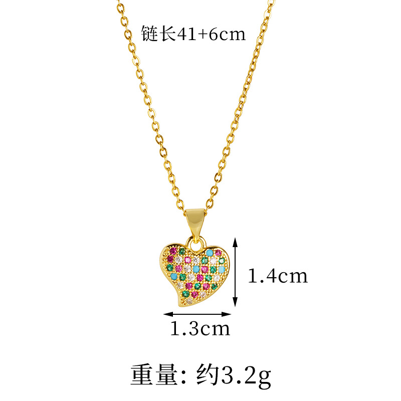 Collar de oro de arena vietnamita, cadena de clavícula de circón de color con incrustaciones, pendientes geométricos en forma de corazón, joyería transfronteriza europea y americana femenina de moda