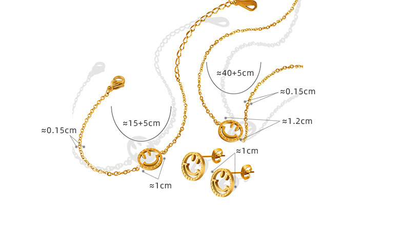 Fashion Smile Face Hollow Pendant Necklace Bracelet Earrings Jewelry Set Plated 18K Gold Accessories