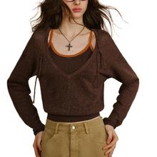 【张艺凡同款BAN2秋季新款假两件吊带连帽针织衫法式设计感女上衣