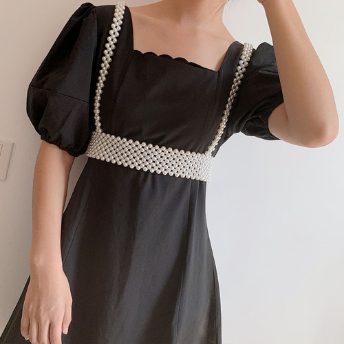 Elegant pearl belt women's camisole with vest waist chain ins style decorative suit shirt trendy shoulder straps