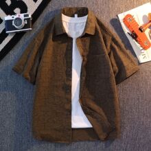 2026夏季新款日系泡泡纱纯色短袖衬衫大码宽松男款短袖衬衫夏