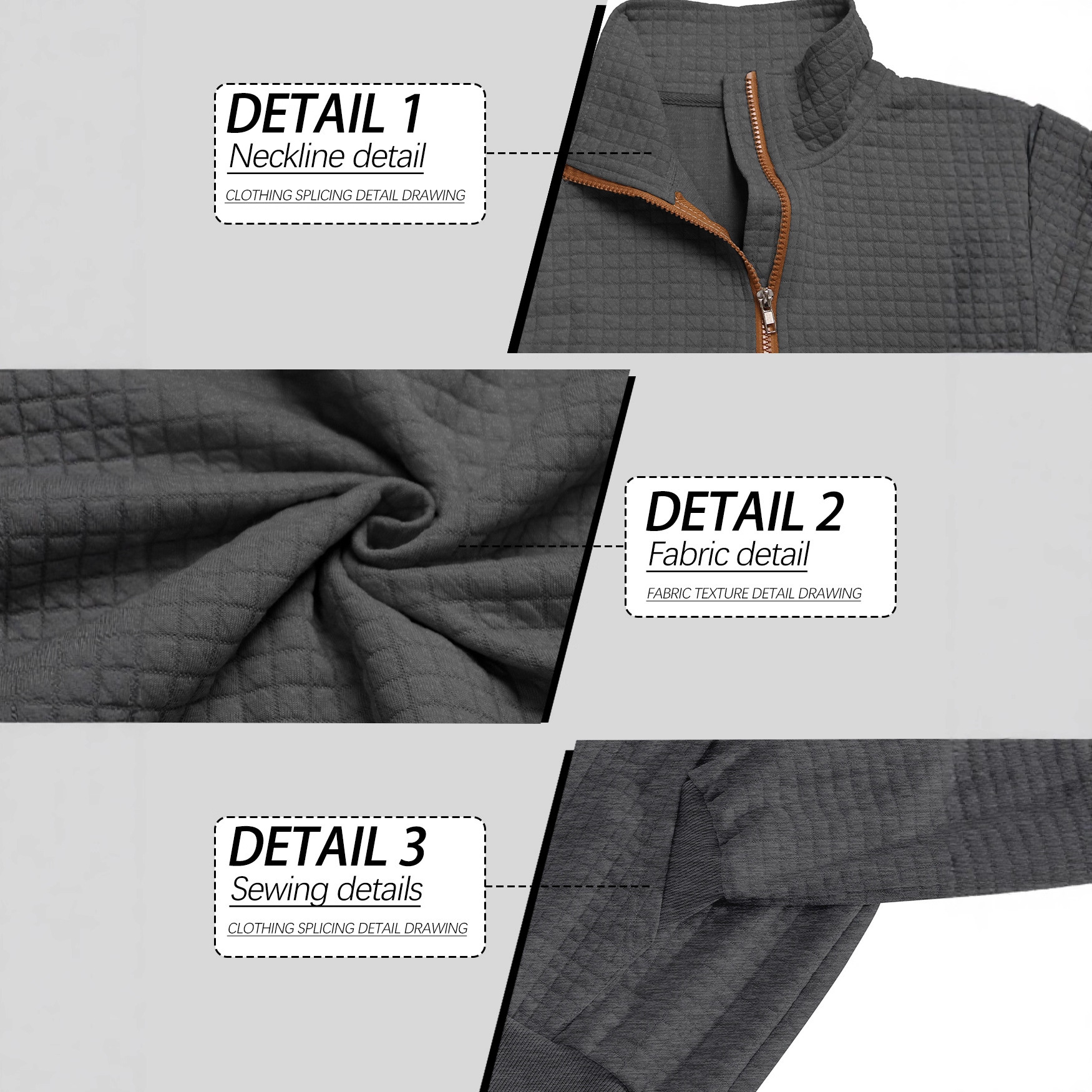Europa y los Estados Unidos TK cross-border casual chaqueta deportiva Amazon Jacquard cuadrado pequeño cuello medio cremallera chaqueta waffle para hombre