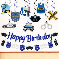 国境を越えた警察をテーマにしたパーティー装飾バナー子供の誕生日装飾アレンジメントフラグ警察スパイラルタグ