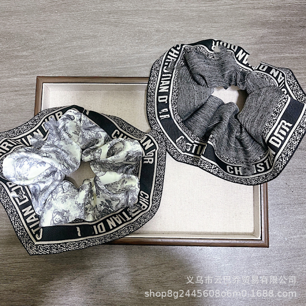 Wide-Brimmed Ribbon Letter Hair Tie D Brand Satin Big Intestine Hair Tie Ponytail Fashion Versatile Hair Rope Hair Accessories Wholesale