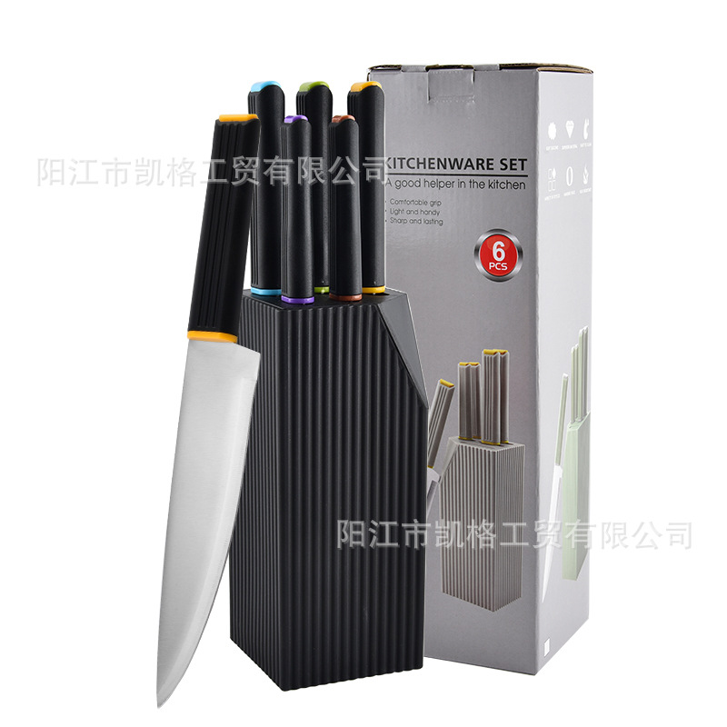 跨境畅销款带刀座六件套家用厨房刀具套装厨师刀切肉刀礼品盒套刀