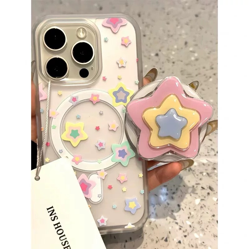 Creative color stars with magnetic bracket for Apple 16promax mobile phone case 15/14 soft 13/12 female 11