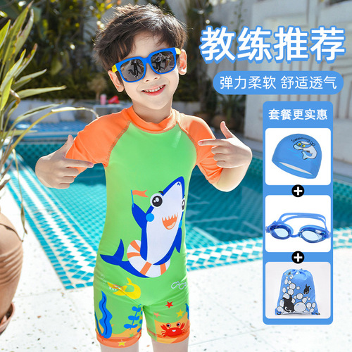 Children's swimwear for boys, medium and large children, 2025 new boy's quick-drying swimsuit, baby sun protection one-piece swim gear