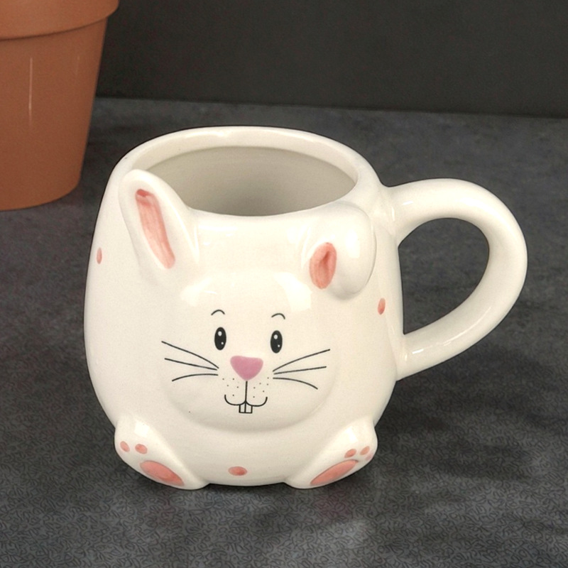 Taza de conejo de cerámica Taza de cerámica creativa Taza de animal tridimensional linda de dibujos animados Taza de bebida de cerámica pintada a mano