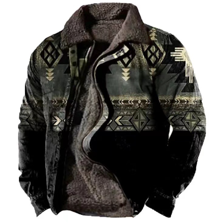 Cross-border en stock bolsillo de costura lateral engrosada casual cremallera suelta Lobo marrón Chaqueta de algodón de manga larga para hombres jóvenes