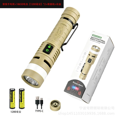 UV fənərlər flashlight for camping, rechargeable with - new-model-alarm-light-2-x-1200mah-batteries-type-c-port-warning-light-buzzer-alarm-rear-bracket-hole