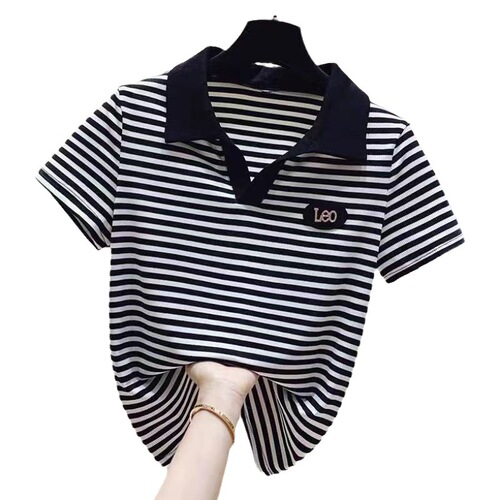 Short-sleeved T-shirt, women's spring and summer loose large size, women's polo shirt, middle-aged mother's casual all-matching top, women's trendy lapel
