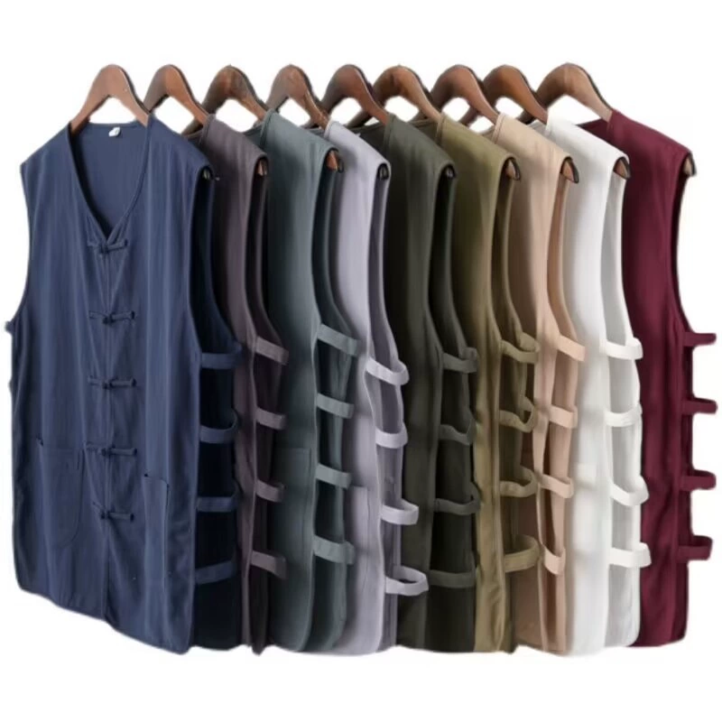 Старый пекинский костюм Тан, мужской летний жилет из хлопка и льна, жилет в стиле ретро, ​​мужское пальто-мандарин, рубашка в стиле Республики Китай, рубашка в китайском стиле для старика