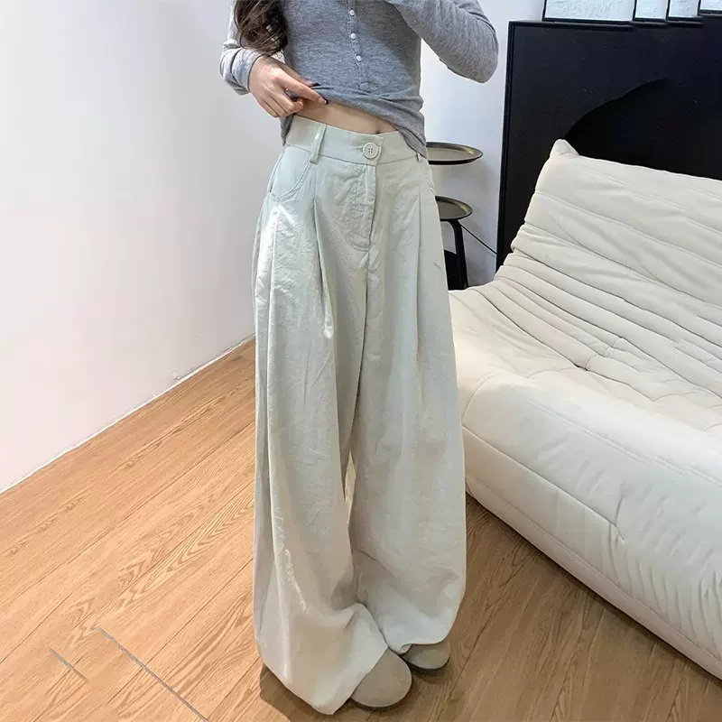 奶芙西装裤女春夏2025新款高腰休闲裤薄款慵懒风垂坠感冰丝阔腿裤