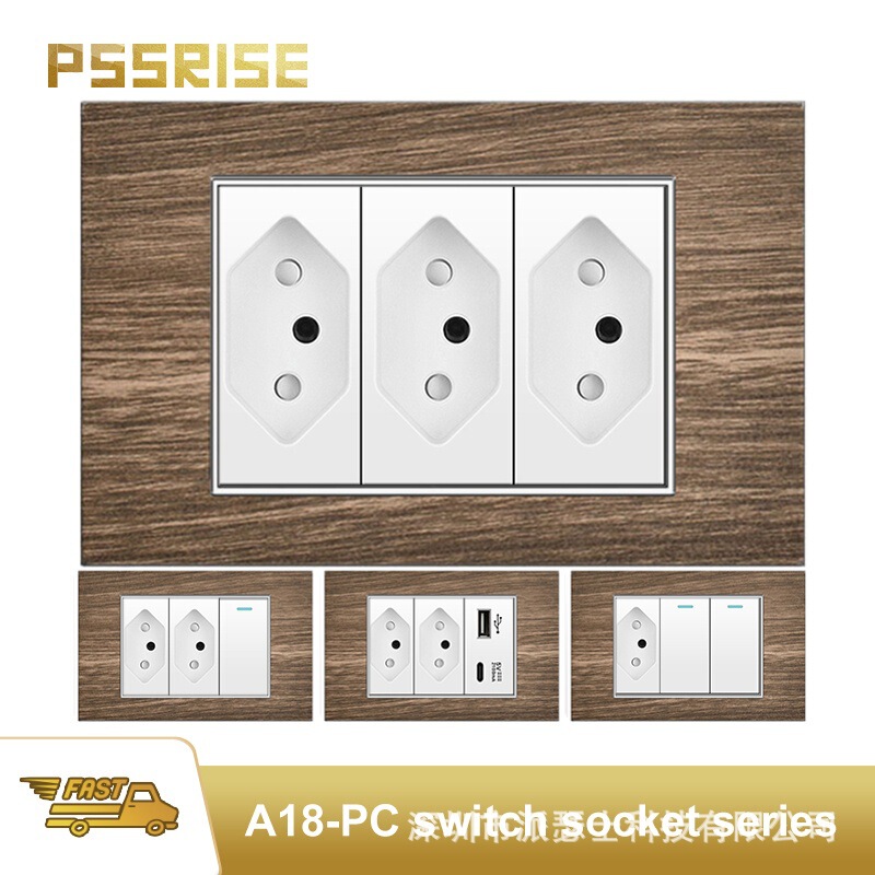 Brazil M18 Wall Switch Socket 5V 2.1A USB Type-c Aluminum Metal Wood Grain Panel - White Brazil M18 Wall Switch Socket 5V 2.1A USB Type-c Aluminum Metal Wood Grain Panel - White