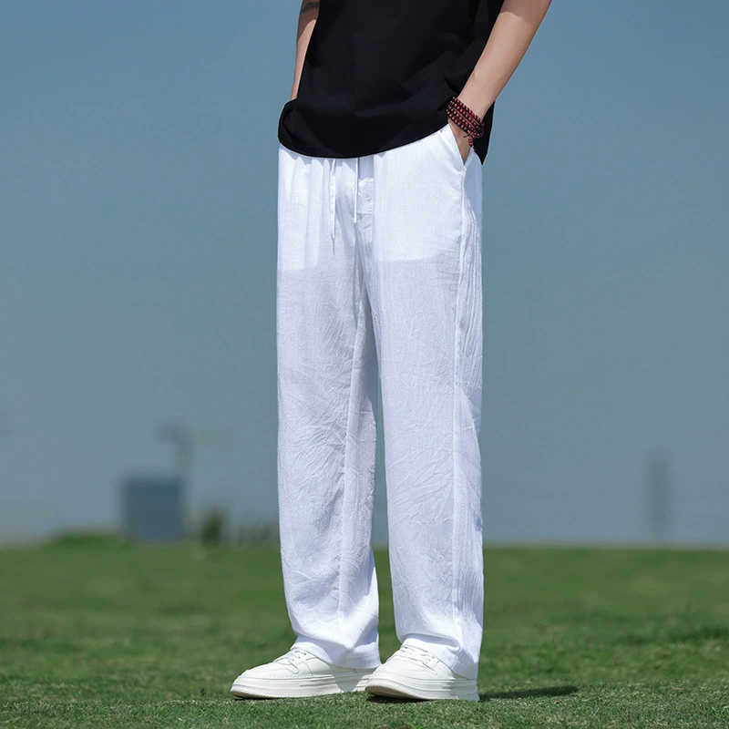 Цветные летние тонкие повседневные брюки, китайский стиль, хлопок с льном, большой размер, свободный прямой крой