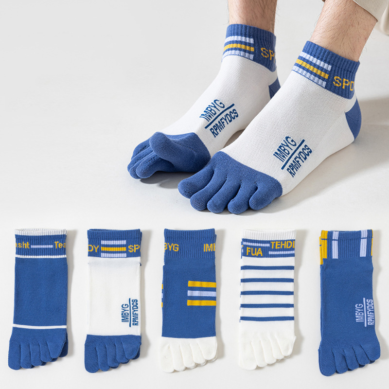 Cross-border five-finger socks Amazon spring and summer men's mid-tube socks combed cotton sweat-absorbent toe socks trendy short-tube socks mid-tube socks
