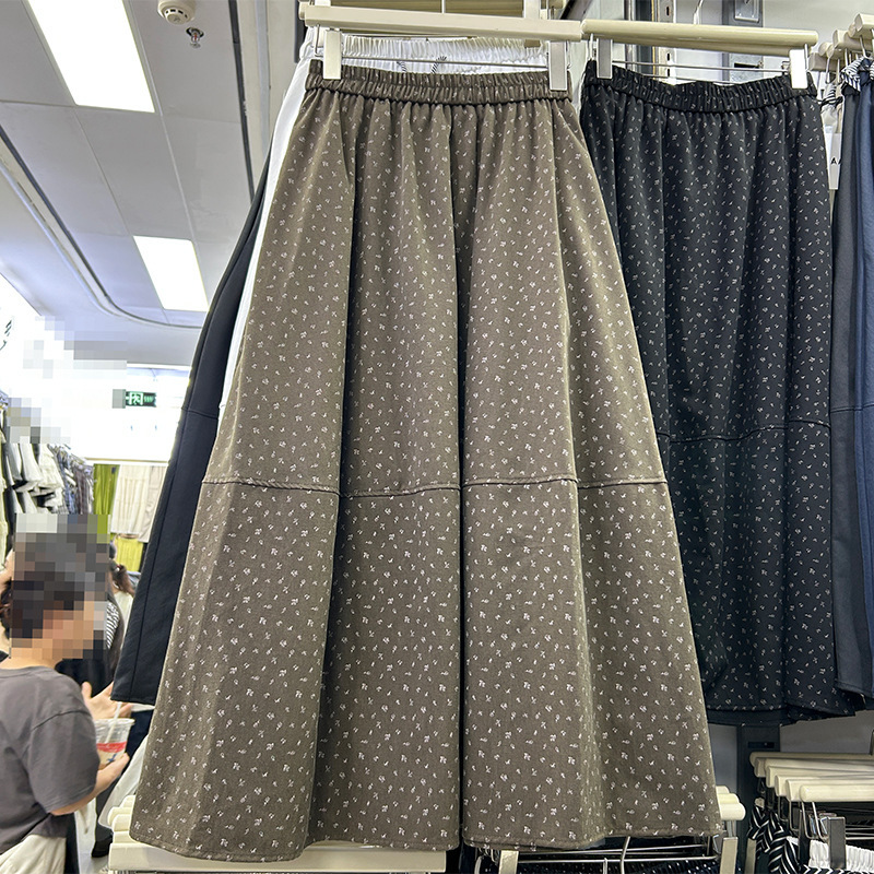 跨境外贸批发现货代发波点半身裙子女春秋季新款拼接A字长裙|undefined