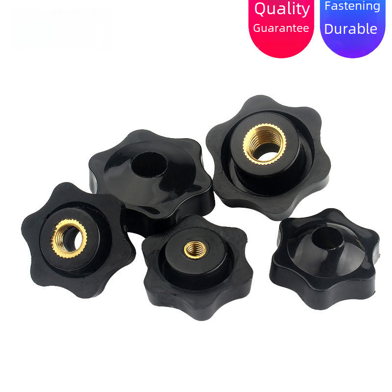 Screw cap, star-shaped plastic handle with blind hole, six-star knob adjustment, star-shaped rubber handle, perforated hand twist, rubber-coated screw nut 