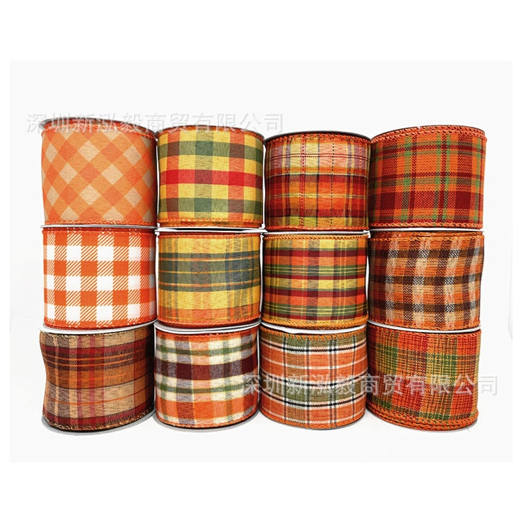 Край ленты из железной проволоки Hongyi Плед Хэллоуин имитация льняной ленты День благодарения клетчатая лента с бантом оптом