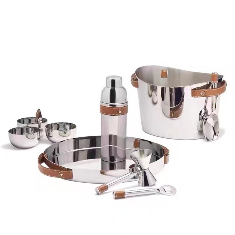European-style stainless steel household wine set suit light luxury Shaker Ice Bucket snack bowl tray soft package matching suit